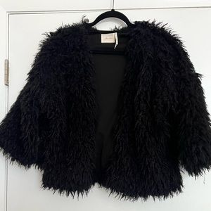 Frenchi 3/4 sleeve black furry coat